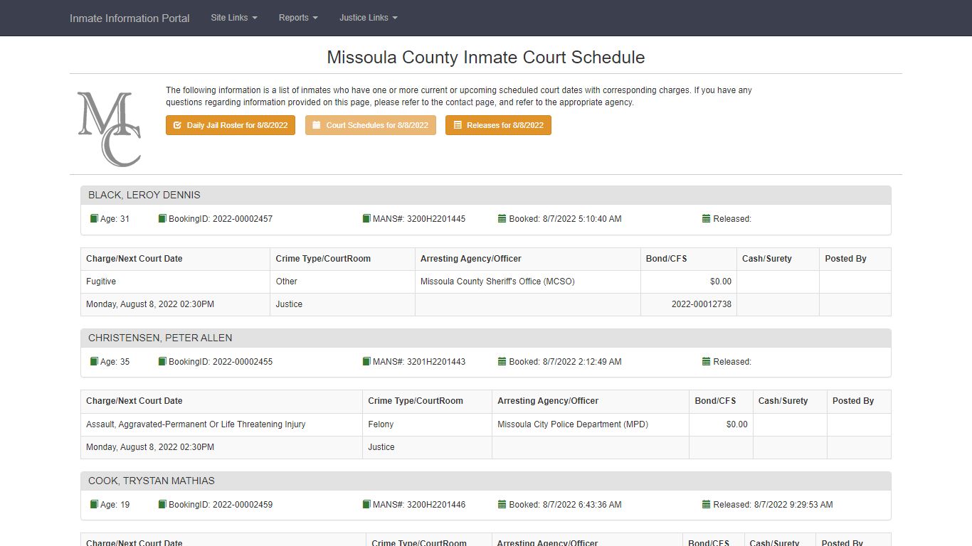 Missoula County Inmate Court Schedule - Missoula County ...